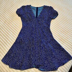 Navy White Dot Fit & Flare Dress | S/M | Short Sleeve